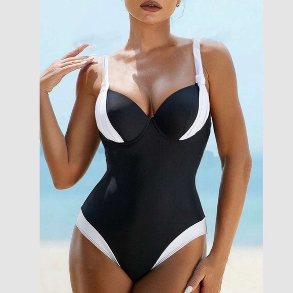 Luxe color block one piece swimsuit